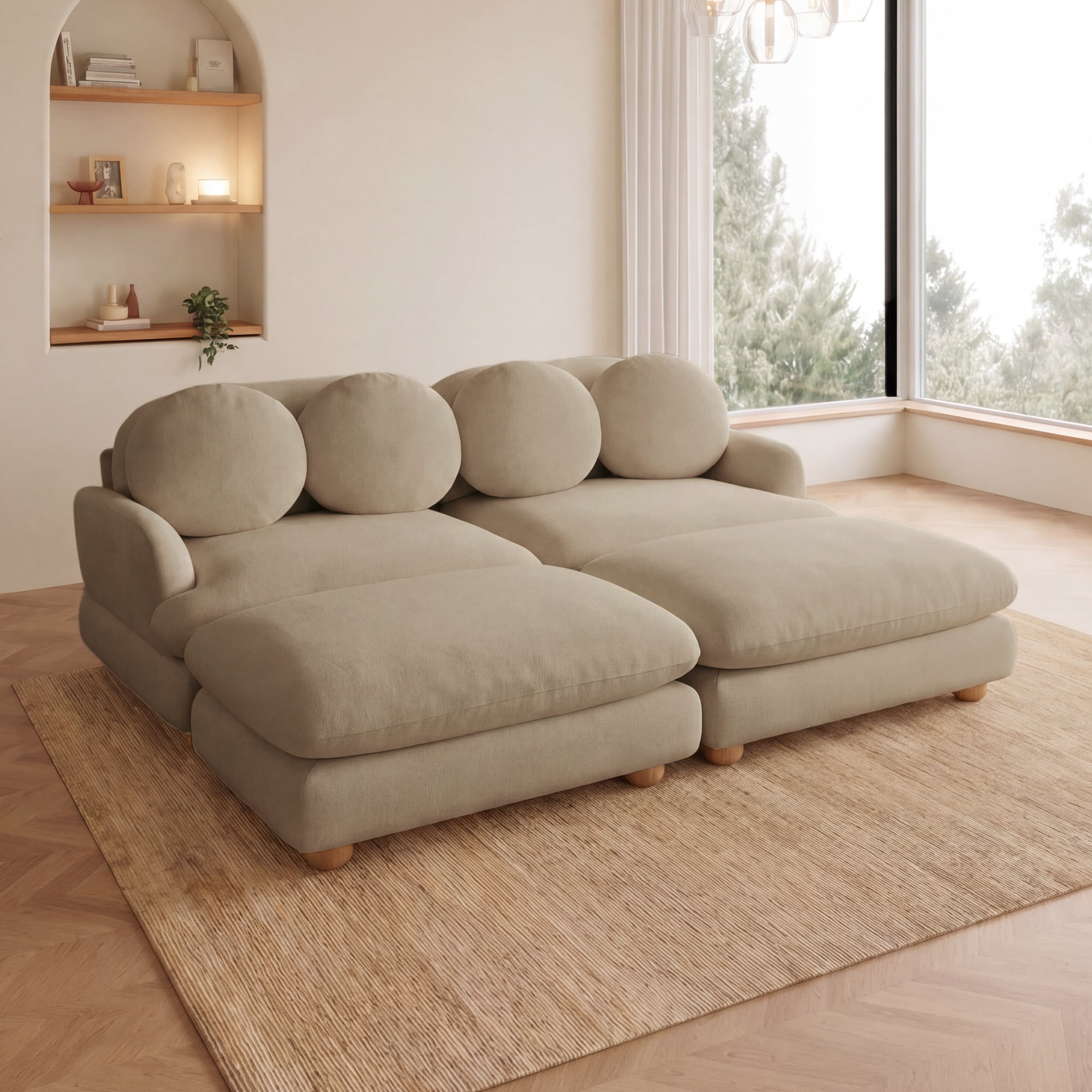 68" 4 Seater Comfy Chenille Modular Sectional Sofa Couch with 4 Throw Pillows and 2 Ottoman