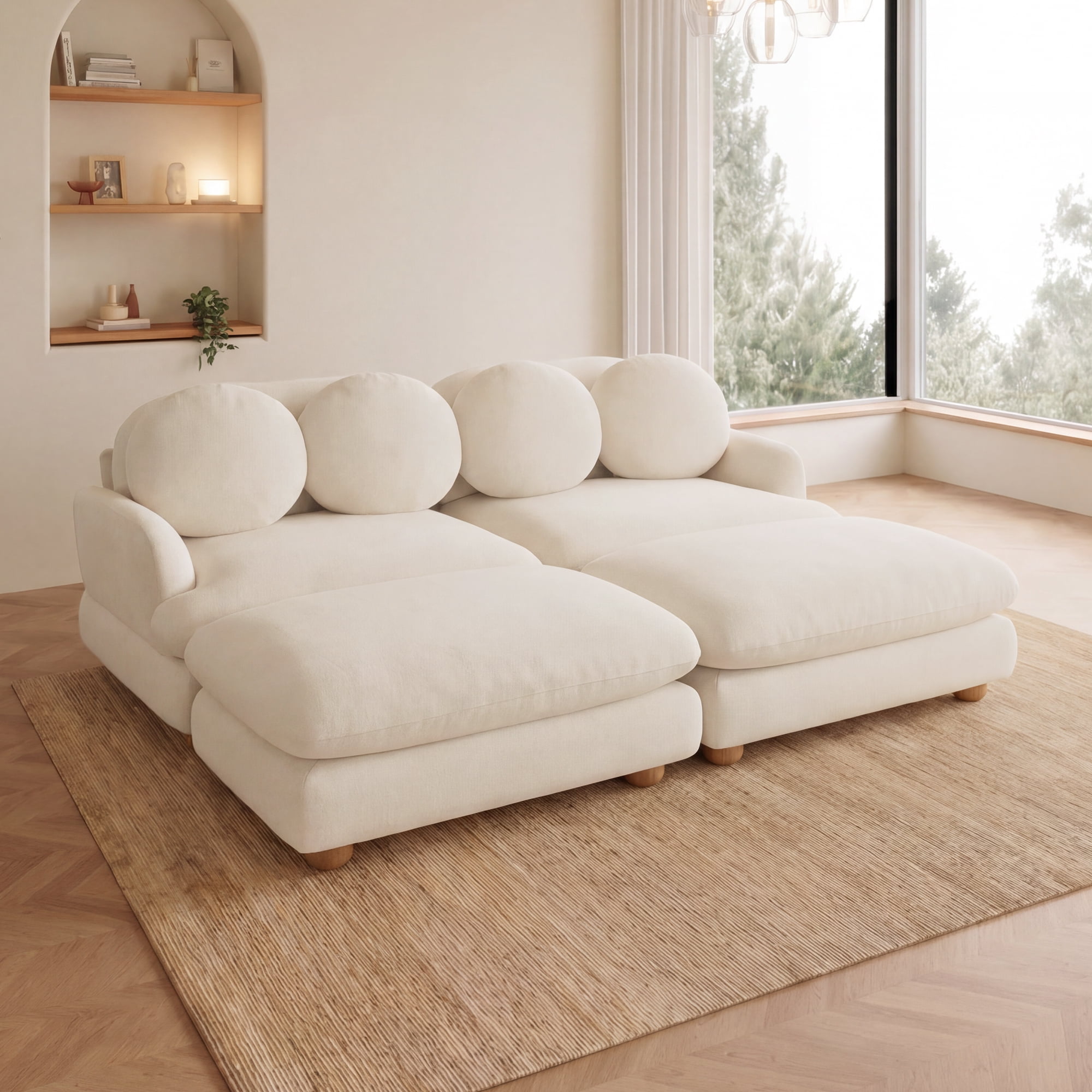 68" 4 Seater Comfy Chenille Modular Sectional Sofa Couch with 4 Throw Pillows and 2 Ottoman
