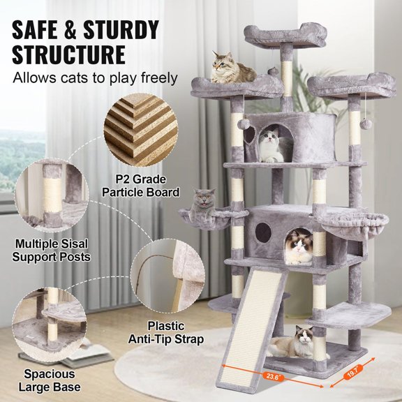 68.5" Cat Tower with Scratching Post, Cozy Condos & Platforms, Sturdy Cat Furniture
