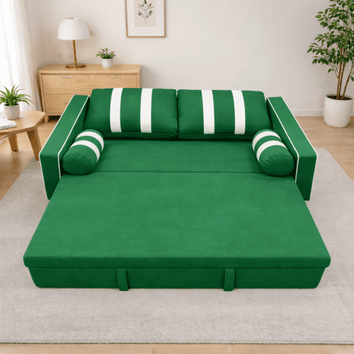 68.5 Inch Green 2-Seater Pull Out Sleeper Sofa Bed with USB Charging Port, 3-Position Adjustable Backrest Convertible Loveseat for Living Room, Guest Room, Apartment