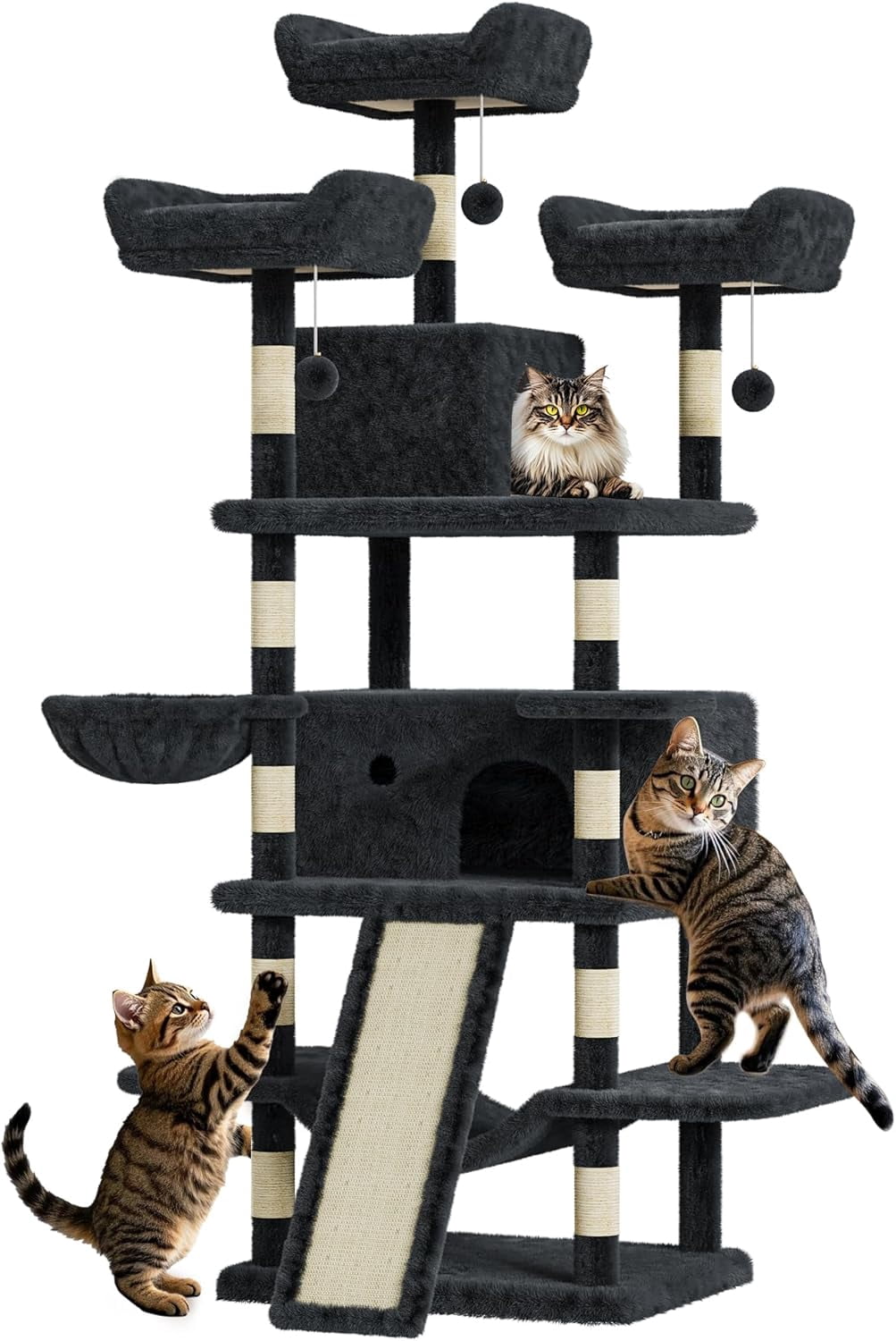 68.5-Inch Heavy-Duty Multi-Level Cat Tower for Large Cats(20 Lbs+) w ...