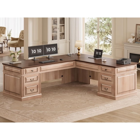68.5" L Shaped Executive Desk with 6 Drawers, Wood Computer Desk Writing Study Desk for Home Office