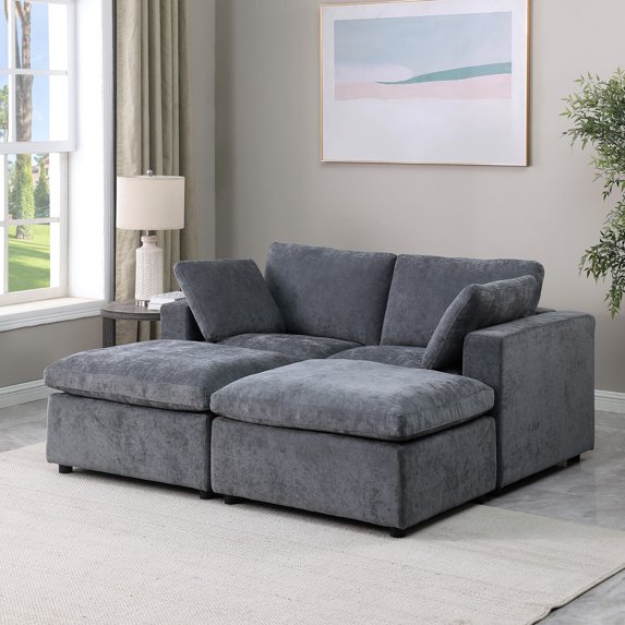 68.5" Loveseat Sofa with 2 Ottoman, Modular Sofa Sleeper Couch Set Upholstered Couch for Living Room Apartment Small Space, Chenille Grey