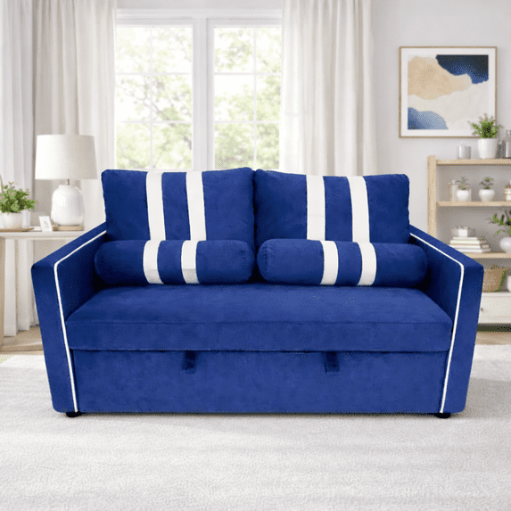 68.5" Pull Out Sleeper Sofa Bed with USB Charging Port, Adjustable 3-Position Backrest, Modern Convertible Loveseat Couch for Living Room Guest Room, Blue