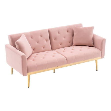 68.5'' Velvet Round Arm Loveseat Sleeper Sofa Bed Futon Sofa Metal Frame-Pink