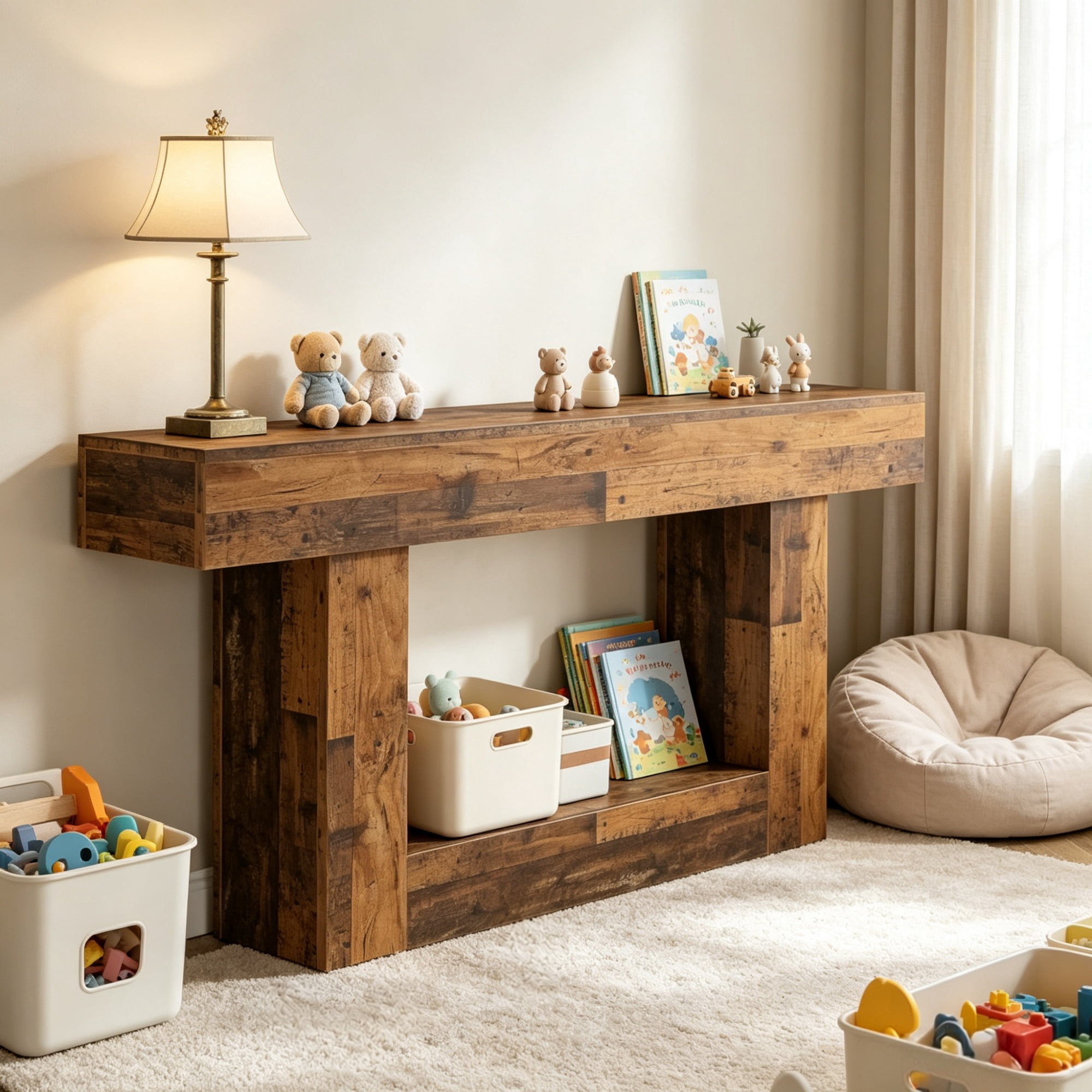 68.5 in Farmhouse Wooden Console Table, 2-Tier Sofa Table for Entryway