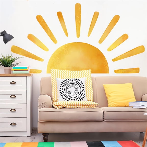 68.5 x 37.4 Inch Large Sun Wall Stickers, Yellow Sunshine DIY Wall Decals Sunrise Removable Vinyl Peel and Stick for Kids Baby Boy Girl Nursery Bedroom Playroom Art Home Decorations$$Tools
