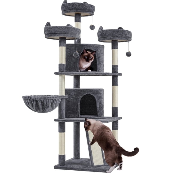 68.5in Multi-Level Large Cat Condo with Sisal-Covered Platforms Scratching Board & Scratching Posts, Cozy Perches, Stable Cat Tower/Tree Pet Play House, Dark Gray