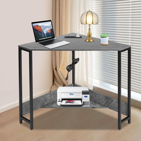 68*68*75cm Corner Desk Gray Triangular Free Standing Corner Table for Offices Home Office Areas Student Dormitories