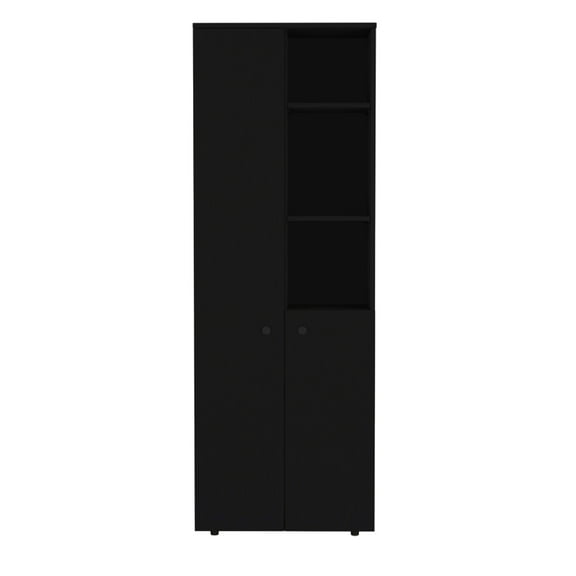 68.89 Inches Tall Kitchen Cabinet, Black, With Enclosed Two-door Storage And Customizable Shelves, Engineered Wood Shelving Storage, Made