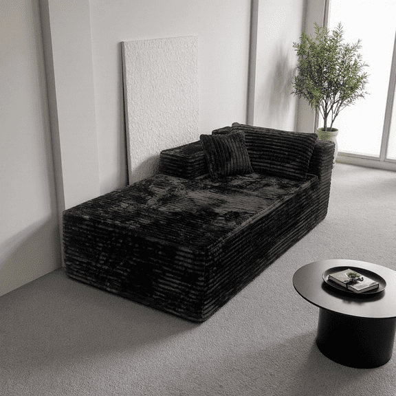 68.9''Chaise Lounge Chair  2-seater corduroy boneless sofa bed, black, no assembly required