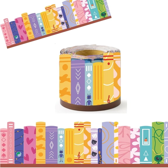 68.9 FT Colorful Bookshelf Border Trim - Back to School Books Rolled Border Trim Bookshelf Bulletin Board Set Library Classroom Office Chalkboard Kindergarten Elementary Home Wall Party Decoration