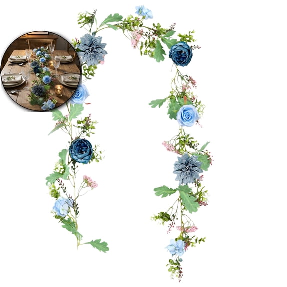 68.9 Inch Artificial Rose Garland – Fake Flower Vine for Spring Decor – UV Resistant Plastic Faux Floral String for Indoor/Outdoor Use, Weddings, Patios, Porches & Wall Wrapping