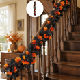 thumbnail image 1 of 68.9 Inch Black Red Artificial Maple Leaf Garland, Flexible Fabric Autumn Foliage Vine For Door Frame Mantel Dining Table Railing Indoor Outdoor Halloween Thanksgiving Farmhouse Seasonal Home Decor, 1 of 8