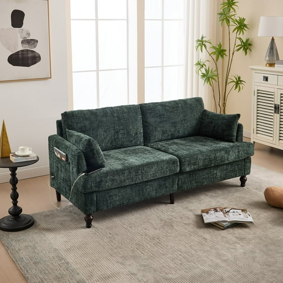 68.9" Sofa Couch,Modern 2 Seater Upholstered Loveseat Sofa Couch with LED light&USB for Living Room,Bedroom,Emerald