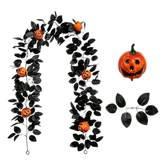 68.9in Halloween Garland with Jack-o'-Lantern Pumpkins, Artificial Floral Vine for Mantel Stair Door Indoor Outdoor Fall Decor