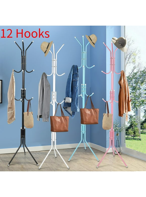 68.9x17.7in Metal Coat Rack Assembled Living Room Floor Hat Clothing Display Stand Home Furniture Multi Hooks Hanging Clothes