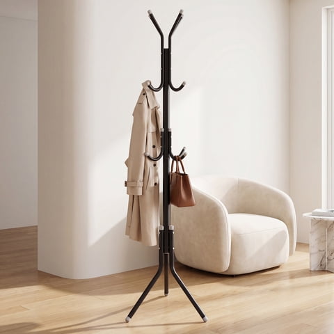 HONEIER Coat Rack, 68.9" Metal Coat Rack Stand with 12 Hooks Standing Coat Rack for Entryway Bedroom Living Room, Black