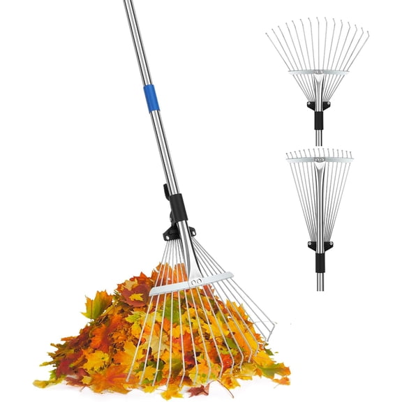 68" Adjustable Metal , Heavy Duty Lawn Thatch Rake