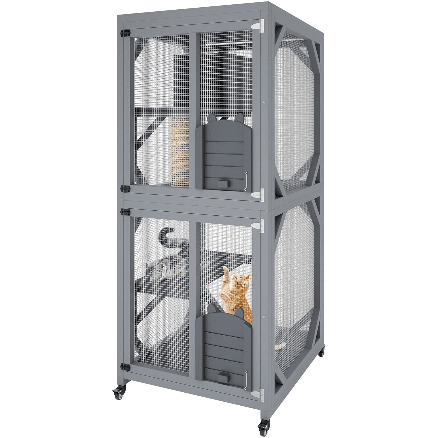 68'' Cat House Outdoor Catio Cat Enclosures Indoor Kitty Cage Condo  with Weatherproof Roof, 4 Platforms, Resting Box and Scratch Post for Patio
