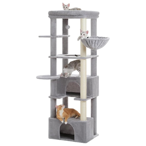68'' Cat Tree for Large Cats, Tall Cat Tower for Indoor Cats up to 20lbs, Extra-Large Perch & 2 Condos, Scratching Posts, Grey