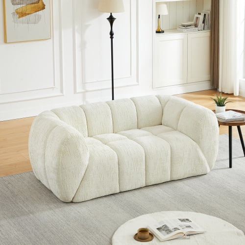 68" Chenille Fabric Loveseat Sofa, Small Loveseat with Quilted Design, Traditional Sofa with Pure Foam for Living Room, Beige