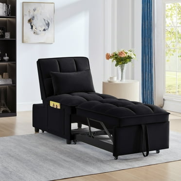 68" Convertible Sleeper Sofa Chair Bed, Modern Upholstered Loveseat Sofa Couch with Pockets, Adjustable Backrest and Pillows, 4 in 1 Chaise Lounge for Living Room, Office, Apartment, Bedroom, Black