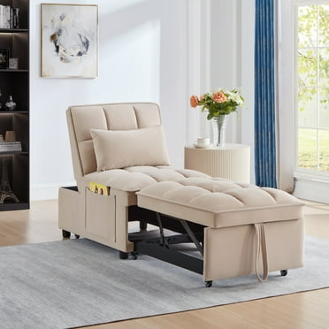 68" Convertible Sleeper Sofa Chair Bed, Modern Upholstered Loveseat Sofa Couch with Pockets, Adjustable Backrest and Pillows, 4 in 1 Chaise Lounge for Living Room, Office, Apartment, Bedroom, Taupe