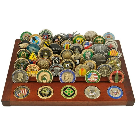 68 Count Wood Challenge Coin Display Desktop
