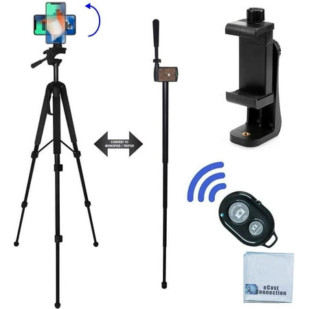 68 Elite Series Heavy Duty Convertible Tripod/Monopod for DSLR Cameras Camcorders, Smartphones + Heavy Duty Rotating Mount and Wireless Remote for All Smartphones + eCostConnection Microfiber Cloth