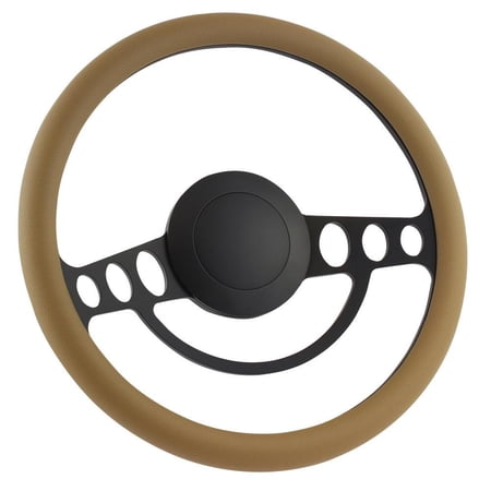 68 FORD Pick-up 14 Inch Black (9 Hole) Classic Steering Wheel Tan Half Wrap