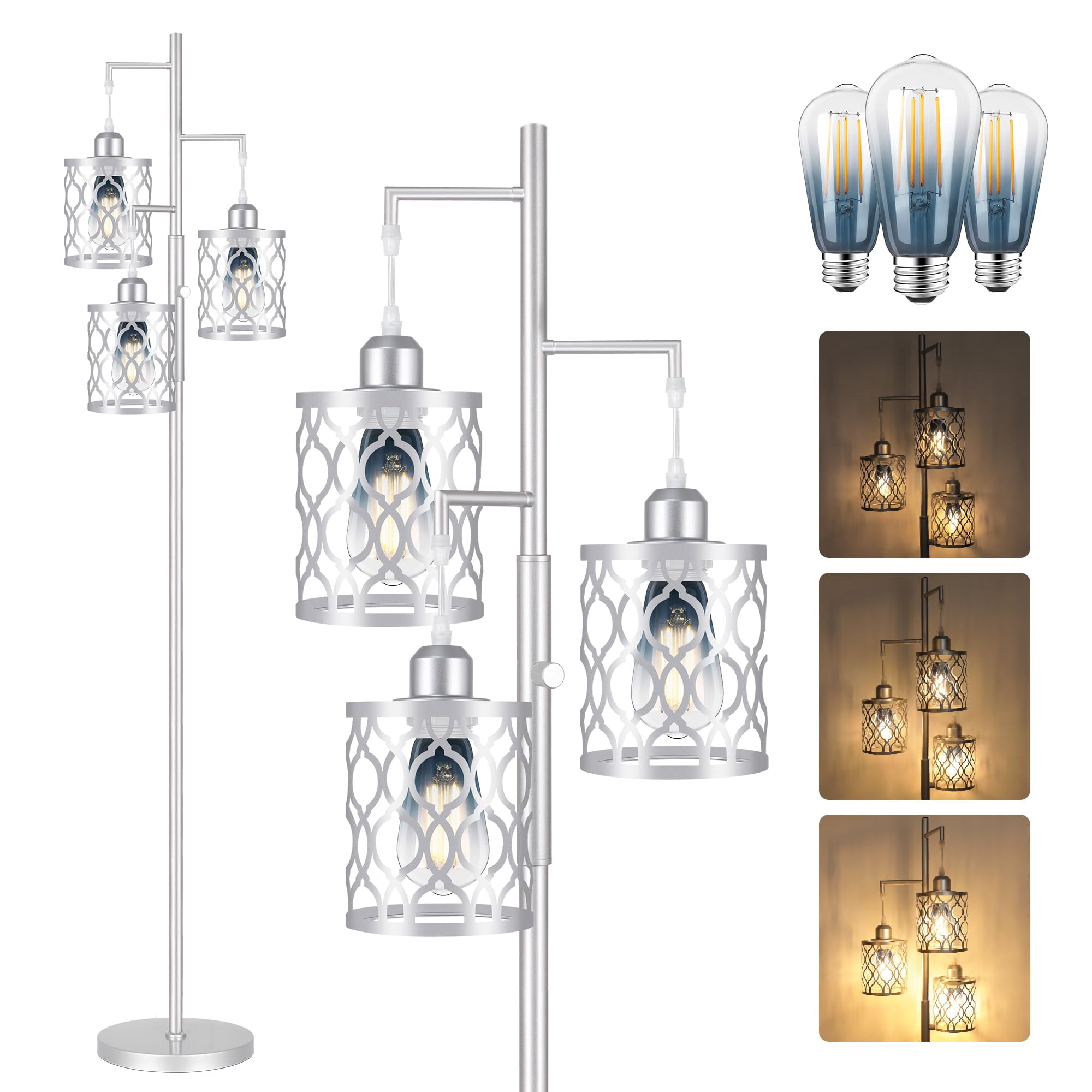 68" Farmhouse Floor Lamp  Dimmable Industrial Lamps For Living Room 3 Light Rustic Standing Tall Including 3 6w Edison Bulbs Tree Bedrooms Office Bar