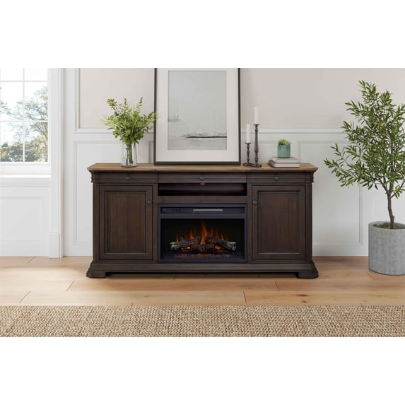 68" Fireplace Console Entertainment Storage TV Stand Fully Assembled Brown