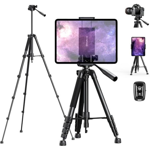 68" Heavy Duty iPad Tripod, Ultra-Stable Camera Tripod for iPad Pro 12.9, iPad Stand Mount for Video Recording/Photography, Compatible with 4.7-13inch Tablet/iPad Pro/Webcam/DSLR