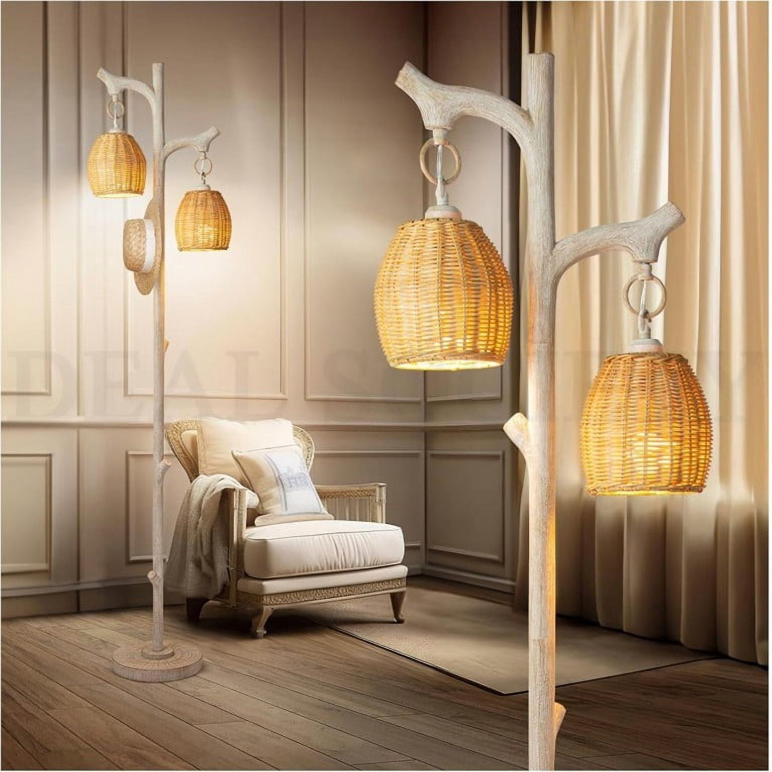 68" High Farmhouse Rustic Country Cottage Floor Lamp Tree Trunk Faux ...