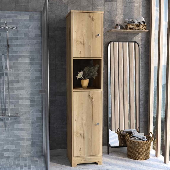 68" High Linen Cabinet In Oak - Four Interior Shelf Units For Your Attic Storage Finish, Inner Options