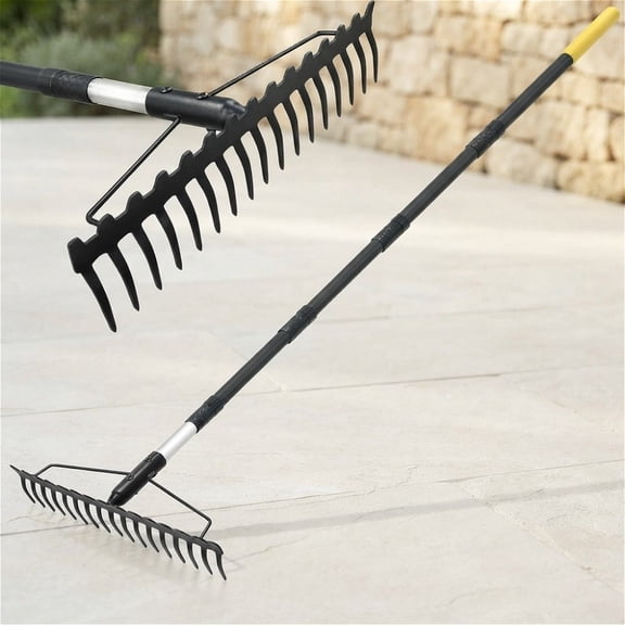 68 Inch Adjustable DualSided Bow Rake with 17 Steel Tines Heavy Duty Garden Yard Tool