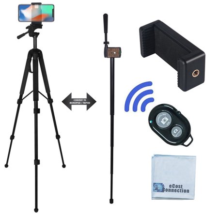 68 Inch Elite Series Professional Heavy Duty Convertible Tripod/Monopod + Universal Smartphone Adapter and Wireless Shutter Remote for All Smartphones + eCostConnection Microfiber Cloth