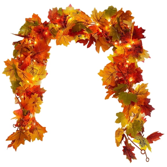 68 Inch Maple Leaf Vine Garland, Autumn Themed Hanging Decor, LED Lighted Foliage Strand, Plastic Material Realistic Leaf Design, for Home Wall Stair Decoration, Seasonal Party Background