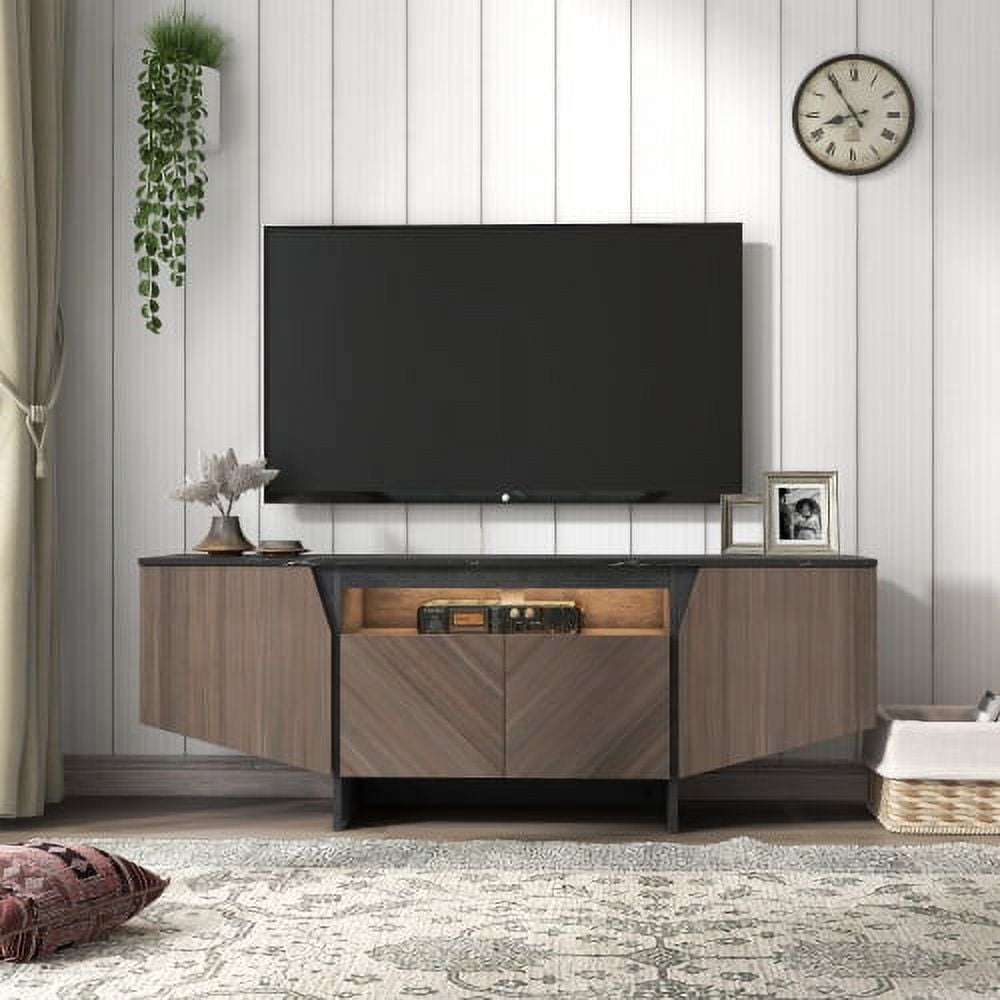 68 Inch TV Stand with LED Lights, with Storage and Shelves, TV