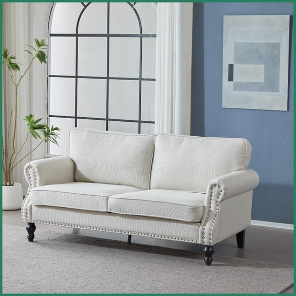 68 Inch Traditional Faux Leather 2-Seater Sofa with Nailhead Trim Comfy Living Room/Bedroom Couch