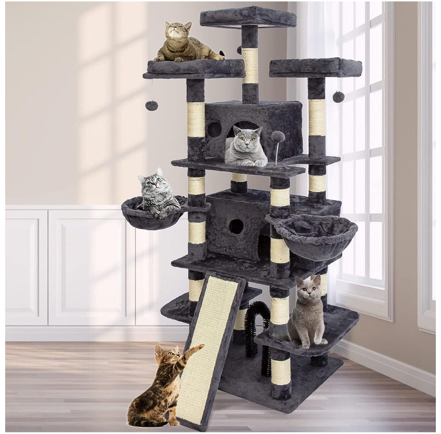 68 Inches MultiLevel Big Cat Tree, MultiLevel Cat Tower for Indoor