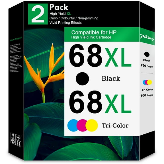 68 XL 68XL Ink Cartridge 2-Pack Black/Tri-Color Compatible for HP 68 Ink Cartridges for Envy 6552e 6555e 6155e 6152e 6558e 6552 e 6555 e Printer