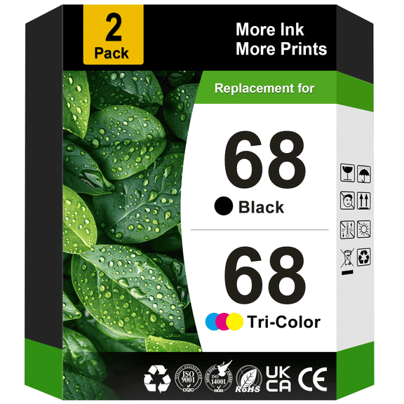 68 Ink Cartridge Compatible for HP 68 Ink Cartridges for HP Envy 6552e 6555e 6155e 6152e 6558e Printer (2 Pack)