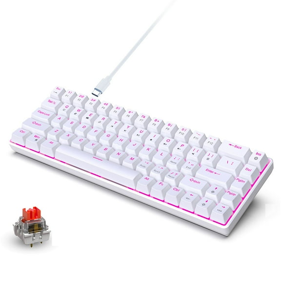 68-Key Compact Mechanical Keyboard  Pink Backlit Keys, Durable Detachable Cable, Wired USB for Esports & Typing