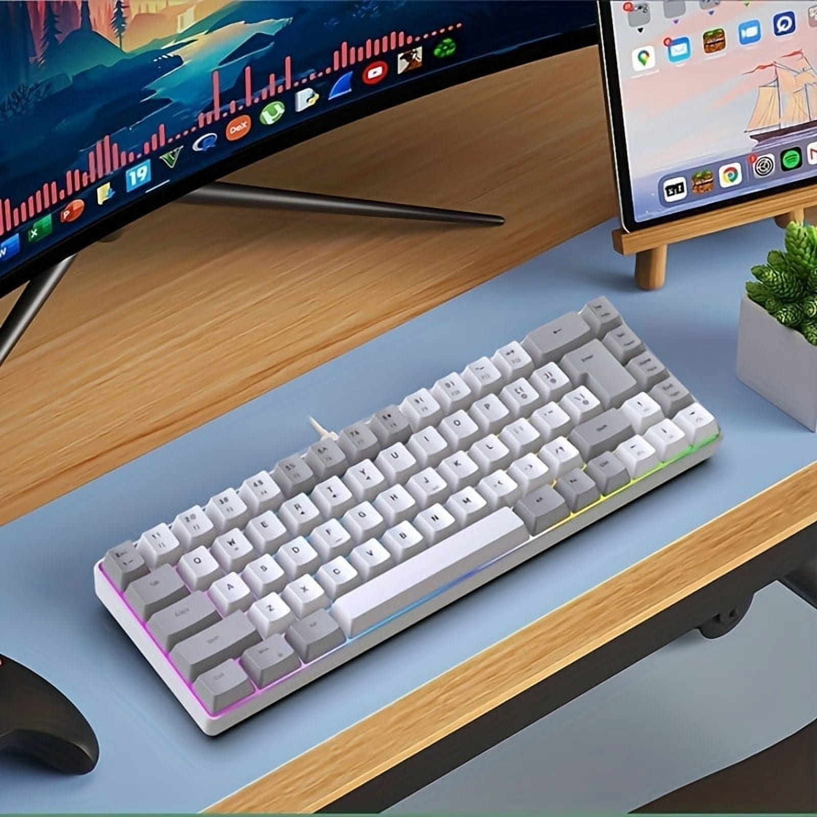 68-Key RGB Backlit Mechanical Feel Gaming Keyboard - Wired TpcKey with ...