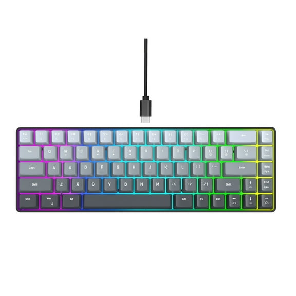 68 Key Wireds Keyboards With Ergonomic Curveds 25NKR AntiGhosting RGBs Gradients Caps