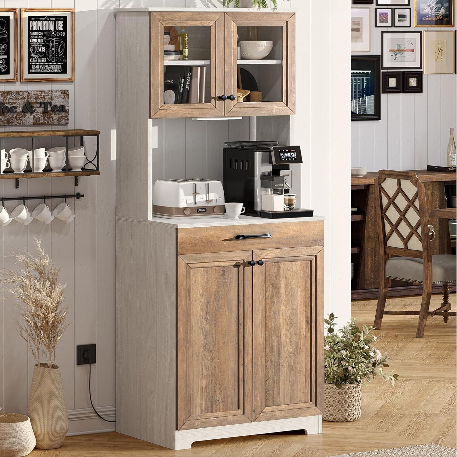 68’’ Kitchen Pantry Hutch Storage Cabinet with Power Outlets and Led ...