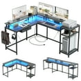 thumbnail image 1 of 68" L Shaped Gaming Desk, Computer Desk with Power Outlets & LED Lights, Home Office Desk with File Drawer, Corner Desk with Monitor Shelf and Hook, Two Person Desk, 1 of 9