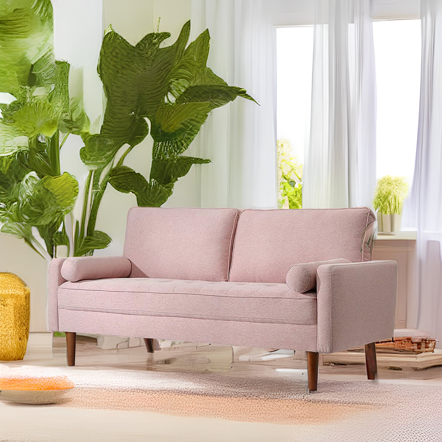 68" Linen Loveseat,Neche 2 Seater Fabric Sofa Square Arm Mid Century